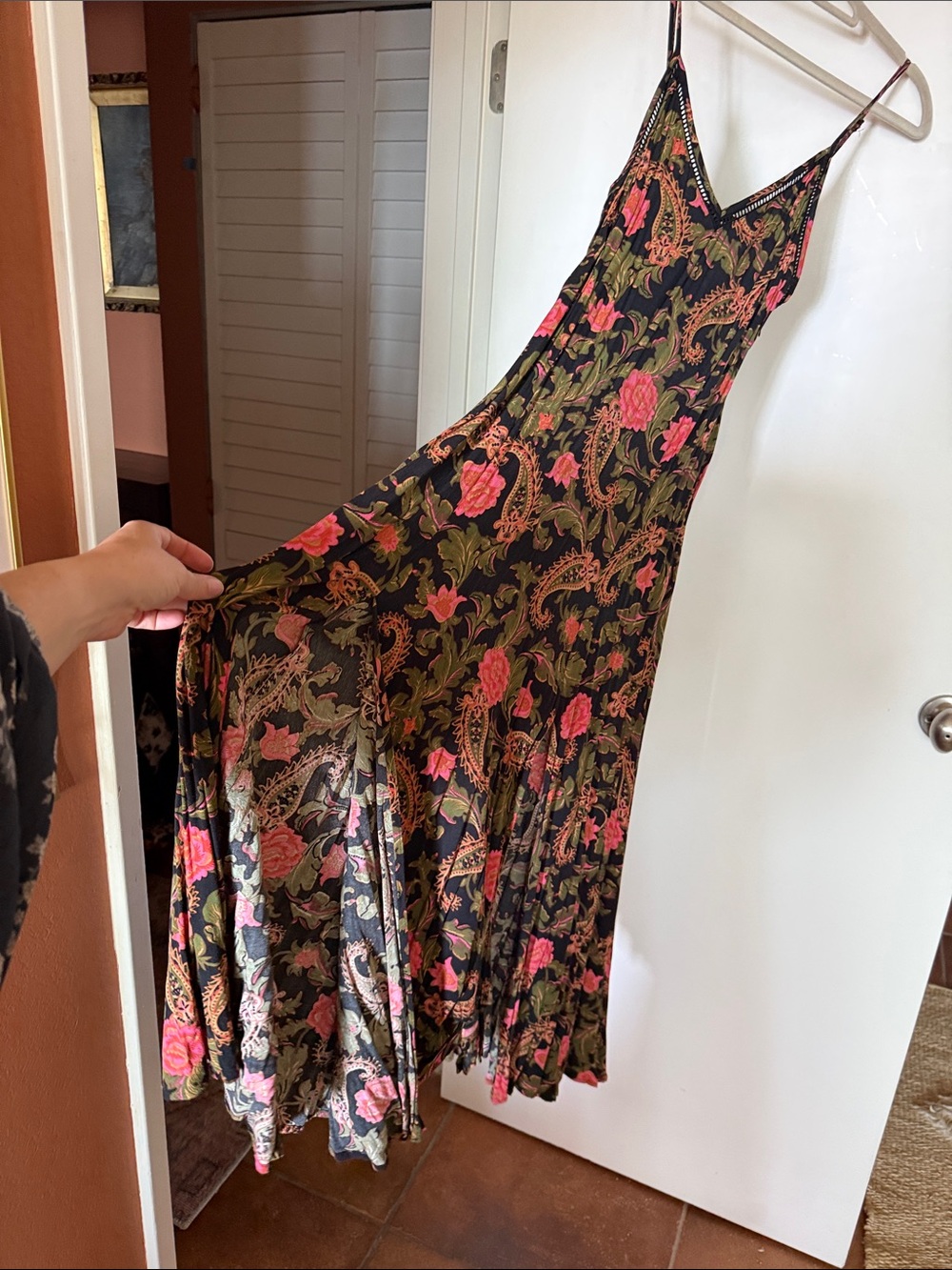 Spell Black Maxi Dress with Pink & Green Floral Print - Picture 3 of 5
